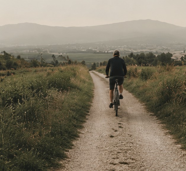 Cycliste sur un chemin — le monde de la trajectoire